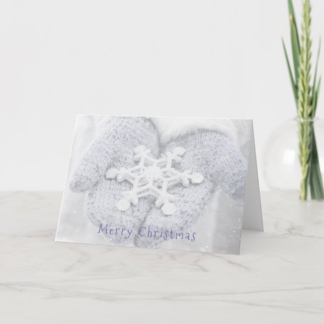 Cartão De Festividades Feliz Natal - Mittens de Neve (Frente)