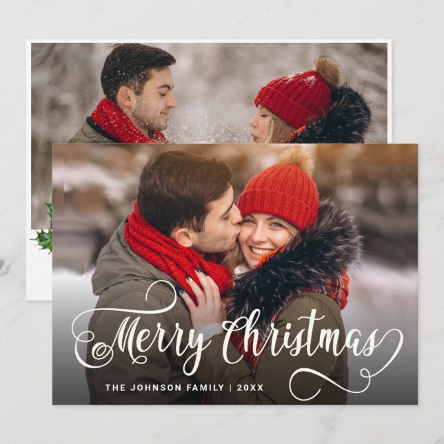 Cartão De Festividades Feliz Natal Moderno 2 FOTO Saudação (Frente/Verso)