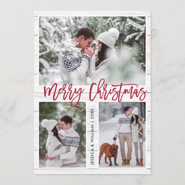 Cartão De Festividades Feliz Natal Moderno 3 FOTO Saudação (Frente)