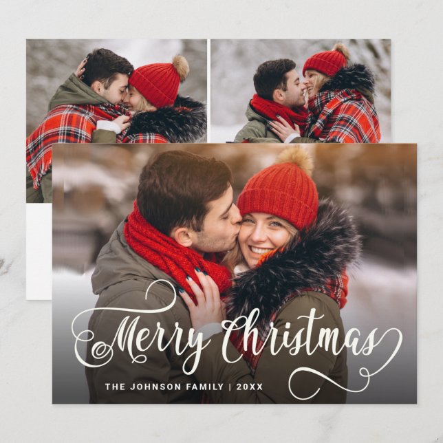 Cartão De Festividades Feliz Natal Moderno 3 FOTO Saudação (Frente/Verso)