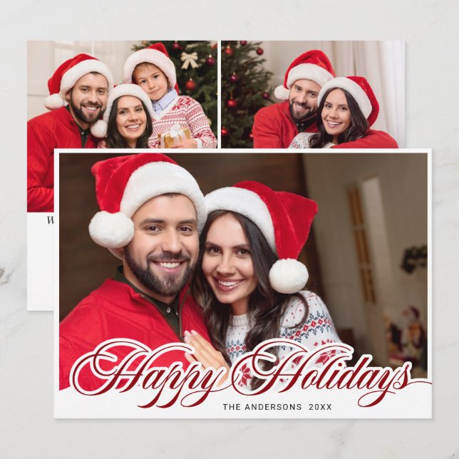 Cartão De Festividades Feliz Natal Moderno 3 FOTO Saudação (Frente/Verso)