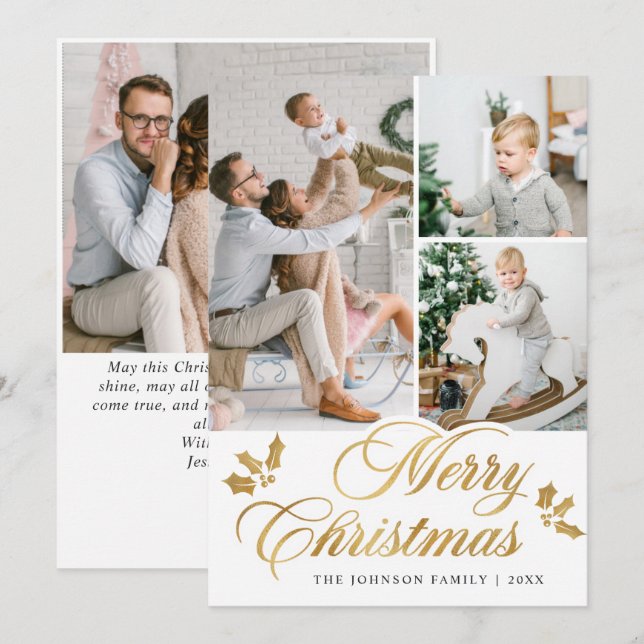 Cartão De Festividades Feliz Natal Moderno 4 FOTO Saudação (Frente/Verso)