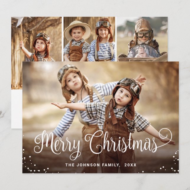 Cartão De Festividades Feliz Natal Moderno 4 FOTO Saudação (Frente/Verso)