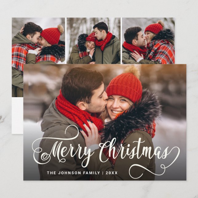 Cartão De Festividades Feliz Natal Moderno 4 FOTO Saudação (Frente/Verso)