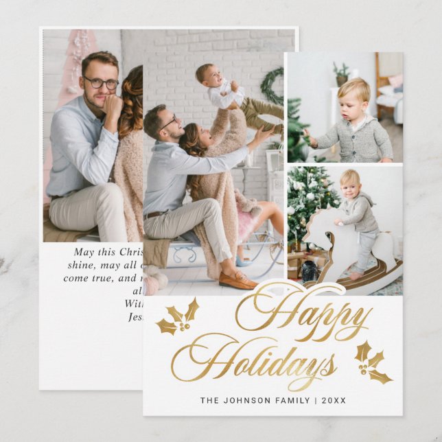 Cartão De Festividades Feliz Natal Moderno 4 FOTO Saudação (Frente/Verso)