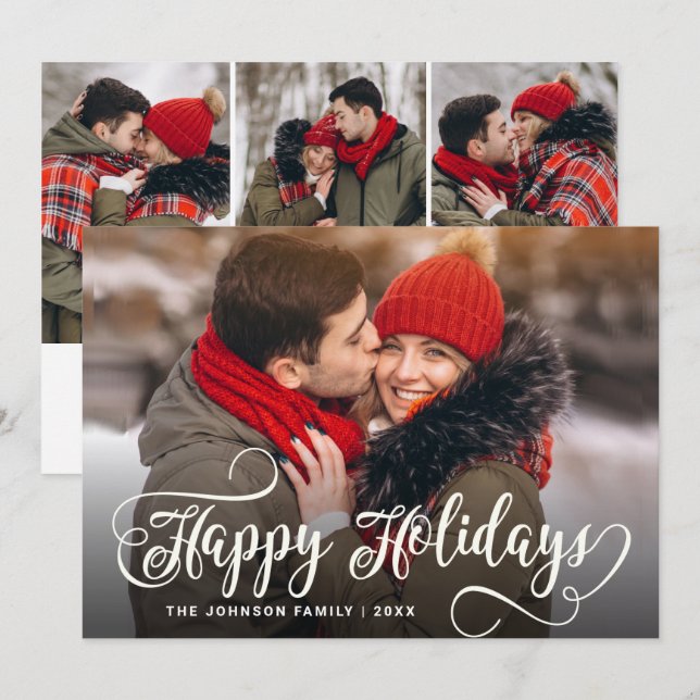 Cartão De Festividades Feliz Natal Moderno 4 FOTO Saudação (Frente/Verso)