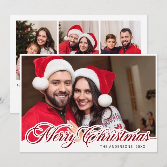 Cartão De Festividades Feliz Natal Moderno 4 FOTO Saudação (Frente/Verso)