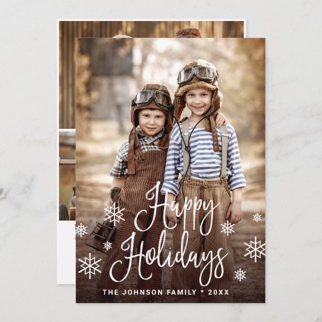 Cartão De Festividades Feliz Natal Moderno 4 FOTO Saudação de Natal (Frente/Verso)