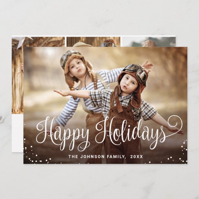 Cartão De Festividades Feliz Natal Moderno 4 FOTO Saudação de Natal (Frente/Verso)