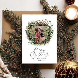 Cartão De Festividades Feliz Natal Moderno Boho Rustic Wreath Foto