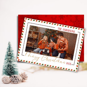 Cartão De Festividades Feliz Natal moderno chic família 1 foto vermelha