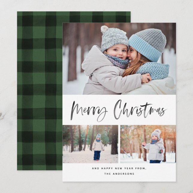 Cartão De Festividades Feliz Natal Moderno Colagem de Escovas de Pincel (Frente/Verso)