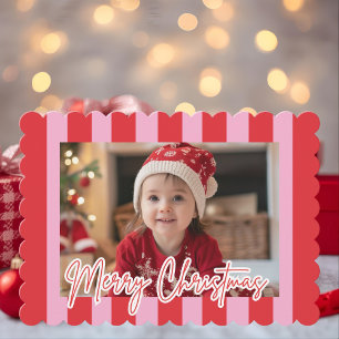 Cartão De Festividades Feliz Natal Moderno com Listras Rosa e Vermelho