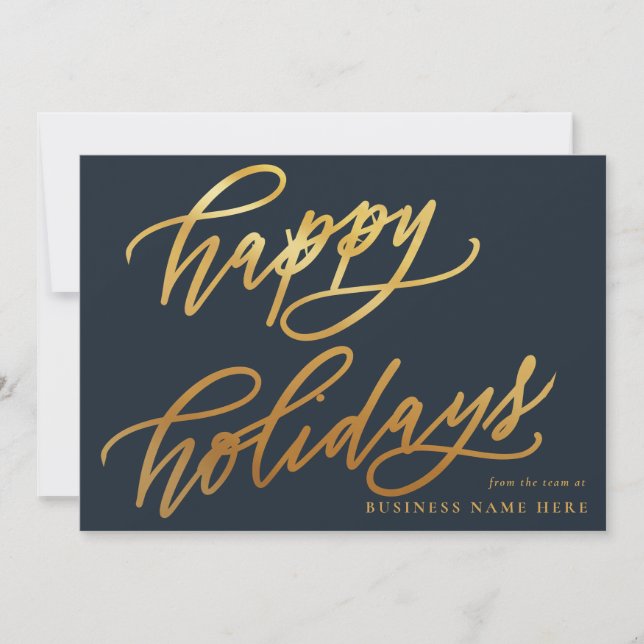 Cartão De Festividades Feliz Natal Moderno, Elegante, Dourado Script Busi (Frente)