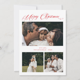 Cartão De Festividades Feliz Natal Moderno em Caligrafia Vermelha 4 Fotos