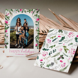 Cartão De Festividades Feliz Natal Moderno Rosa Brilhante e Arco de Verdu