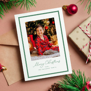 Cartão De Festividades Feliz Natal moldura de foto verde ondulada simples