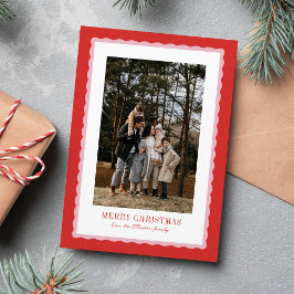 Cartão De Festividades Feliz Natal moldura ondulada foto rosa vermelho