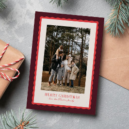 Cartão De Festividades Feliz Natal moldura ondulada foto vermelho burgund