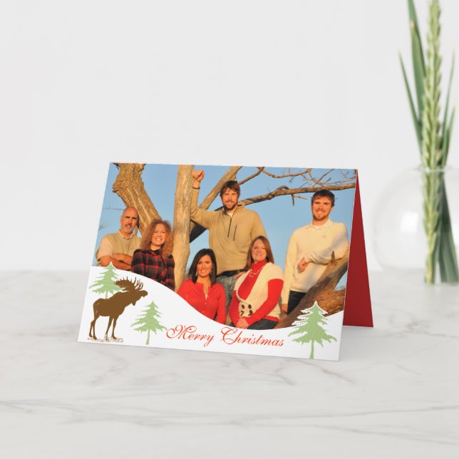 Cartão De Festividades Feliz Natal Moose 3 Pines (Frente)