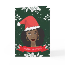 Feliz Natal, Mulher Negra com Papai Noel, Verde