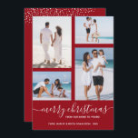 Cartão De Festividades Feliz Natal Multi Photo Cranberry<br><div class="desc">Carregue as suas 4 fotografias favoritas neste Cartões de foto de Natal que apresenta a sua saudação em caracteres quicos num cartão de Natal vermelho (ou qualquer cor). Selecione Matte para o papel mais pesado e High Definition para obter a melhor qualidade de foto. MAIS CORES feitas para você em...</div>