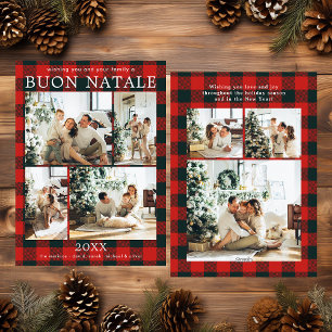 Cartão De Festividades Feliz Natal Multi Photo Red Buffalo Plaid