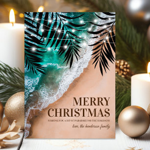 Cartão De Festividades Feliz Natal na Praia Tropical