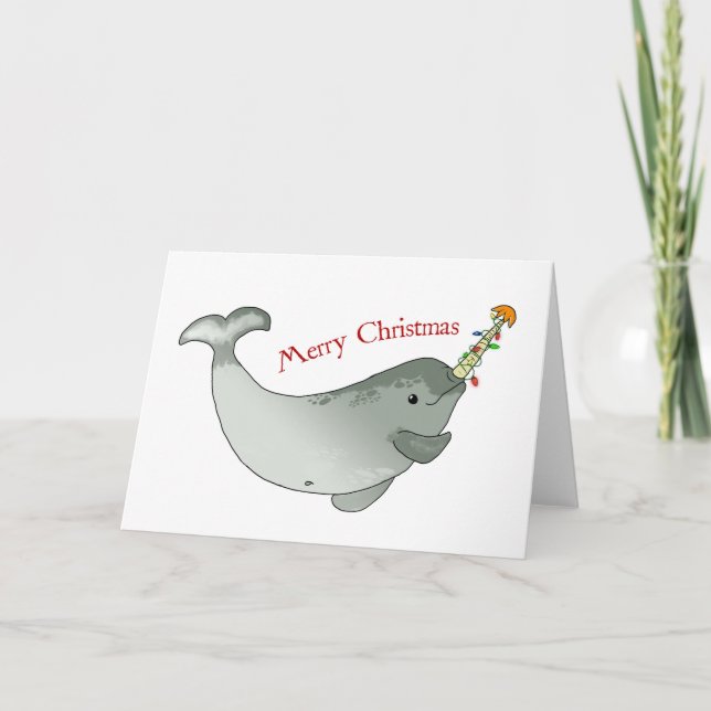 Cartão De Festividades Feliz Natal Narwhal (Frente)