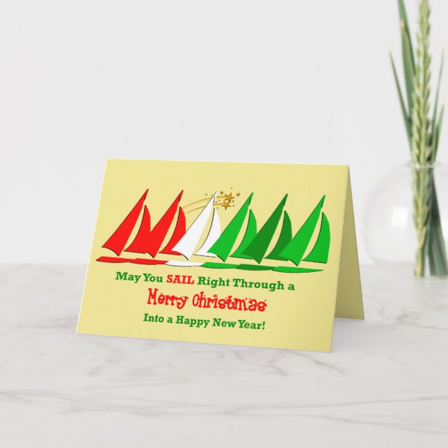 Cartão De Festividades Feliz Natal náutico para os meus amigos à vela (Frente)