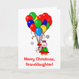 Cartão De Festividades Feliz Natal, neta Pinguin e Balões