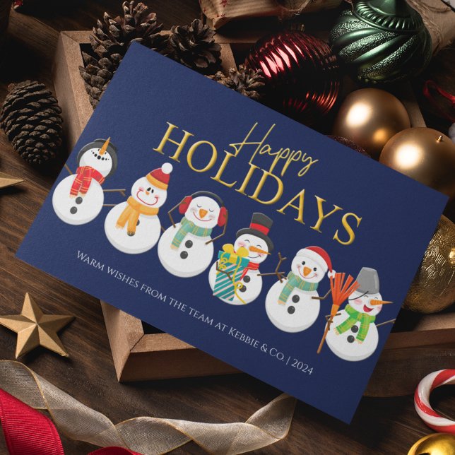 Cartão De Festividades Feliz Natal Neve Azul Natal Corporativo (Customer Business Modern Snowman Corporate Christmas Holiday Card)