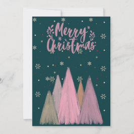 CARTÃO DE FESTIVIDADES FELIZ NATAL NEVE ROSA E PINHEIROS DE NATAL ROSA