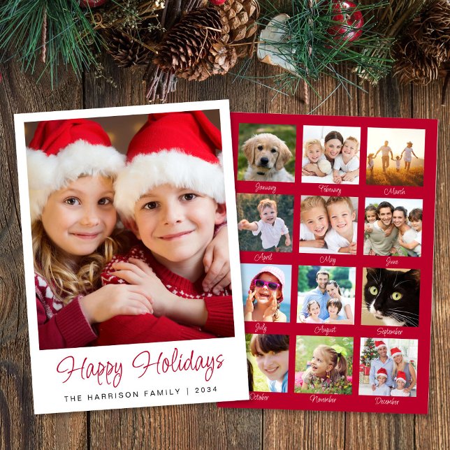 Cartão De Festividades Feliz Natal No Ano Da Revisão Foto Do Natal (This holiday season, let your family's smiles and memories shine on our year in review photo card)