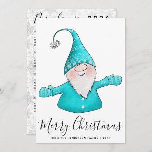 Cartão De Festividades Feliz Natal Nórdico Gnome Teal 2025 Calendário