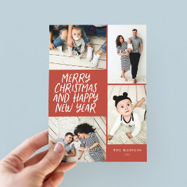 Cartão De Festividades Feliz Natal Novo Ano Vermelho 4 Fotografia Colagem