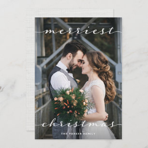 Cartão De Festividades Feliz Natal   One Photo Script Linen Look