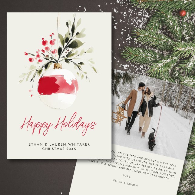 Cartão De Festividades Feliz Natal Ornamentação Aquarela Foto de Natal (Personalize your message for a warm holiday touch.)