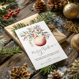 Cartão De Festividades Feliz Natal - Ornamento de Aquarelas Holly Berry