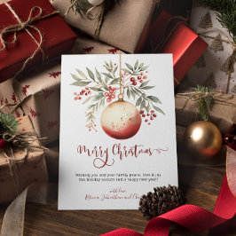 Cartão De Festividades Feliz Natal - Ornamento de Aquarelas Holly Berry