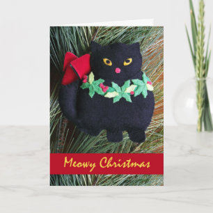 Cartão De Festividades Feliz Natal, Ornamento de Feliz Gato Negro