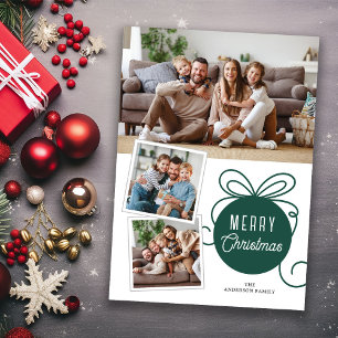 Cartão De Festividades Feliz Natal - Ornamento Verde da Árvore 3 Fotos