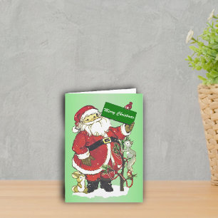 Cartão De Festividades Feliz Natal Papai Noel Animais da Floresta Árvore