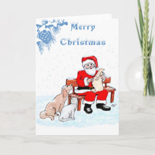 Cartão De Festividades Feliz Natal - Papai Noel com Gato e Cachorro