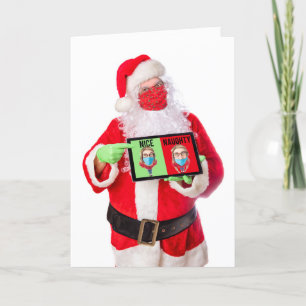 Cartão De Festividades Feliz Natal Papai Noel de Máscara com Lista Humor