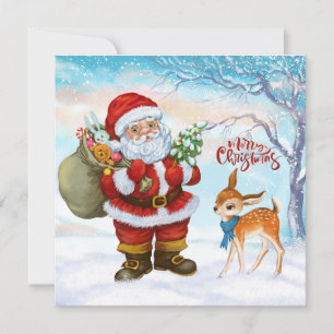 Cartão De Festividades Feliz Natal Papai Noel e Veado