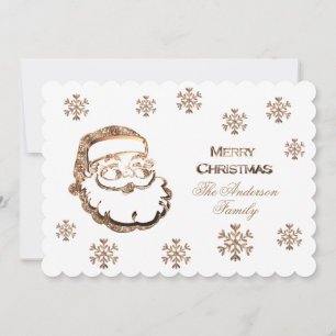 Cartão De Festividades Feliz Natal Papai Noel Elegante Dourado Branco