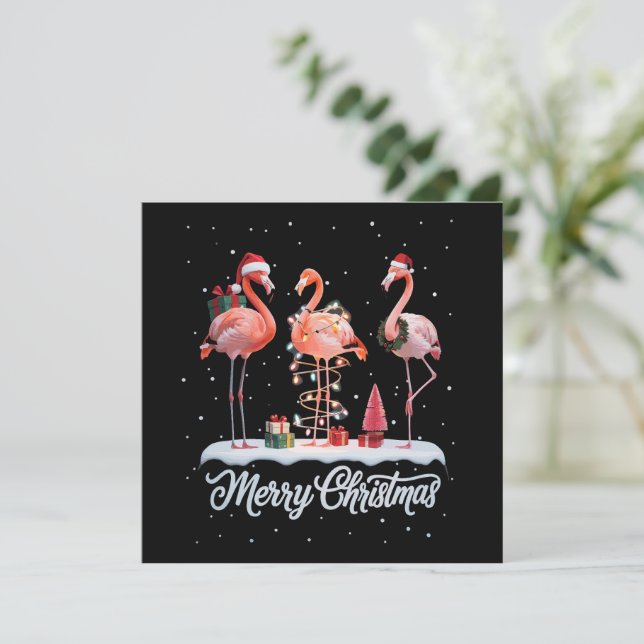 Cartão De Festividades Feliz Natal Papai Noel Flamingo Luz Neve Natal (Em pé/Frente)