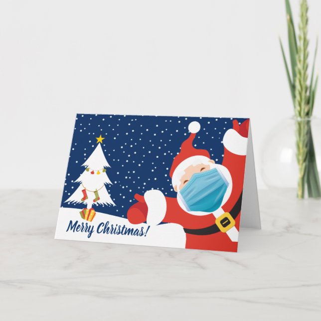 Cartão De Festividades Feliz Natal Papai Noel na Máscara (Frente)