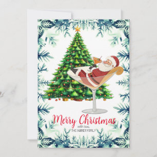 Cartão De Festividades Feliz Natal Papai Noel no Copo de Martini